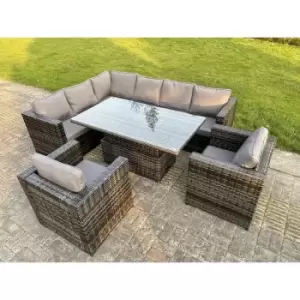Fimous - Dark Mixed Grey Corner Outdoor pe Rattan Garden Furniture Sofa Set Rising Adjustable Lifting Dining Table 2 Chairs