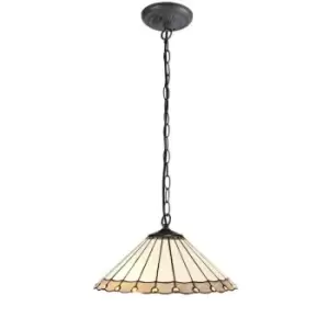 1 Light Downlighter Ceiling Pendant E27 With 40cm Tiffany Shade, Grey, Crystal, Aged Antique Brass - Luminosa Lighting
