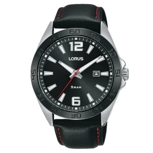 Lorus RH915NX9 Mens Sports Black Leather Watch with Polished Finish Case