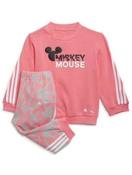 Adidas Younger Unisex Mickey Mouse Crew & Pant Set, Pink/Grey, Size 18-24 Months, Women