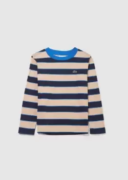 Boys' Lacoste Striped Cotton Jersey T-Shirt Size 4 yrs Beige / Navy Blue / Blue