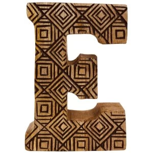Letter E Hand Carved Wooden Geometric
