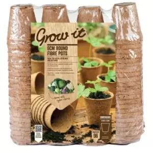 96 x Grow It 6cm Peat Round Fibre Seedling Pots Planters Biodegradable - Gardman