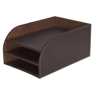 Osco Faux Leather 3 Tier Letter Tray Brown 32957DT