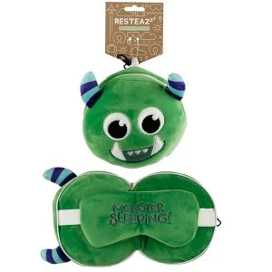 Relaxeazzz Plush Green Monstarz Monster Round Travel Pillow & Eye Mask