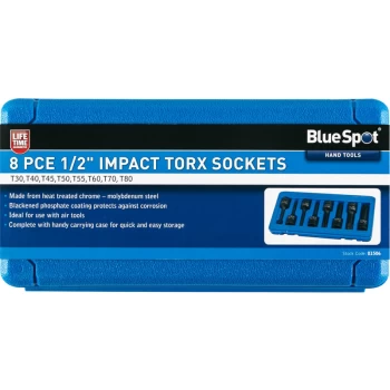 Bluespot - 01506 8 Piece 1/2' Impact Torx Sockets (T30-T80)