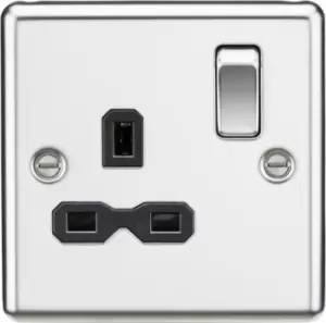 KnightsBridge 13A 1G DP Switched Socket with Black Insert - Rounded Edge Polished Chrome