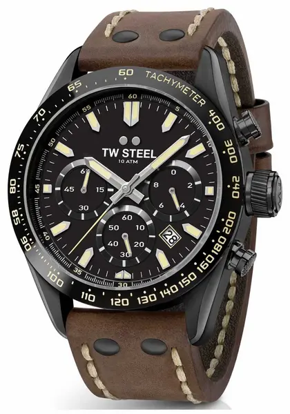 TW Steel CHS1 Mens Brown Leather Strap Black Watch