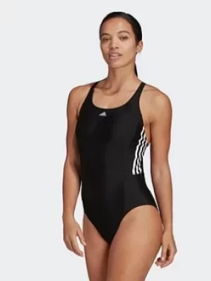 adidas Mid 3-stripes Swimsuit, Black/White, Size 38, Women