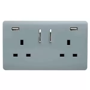 Trendi Switch 2 Gang 13Amp Double Socket and 2 USB Ports - Cool Grey
