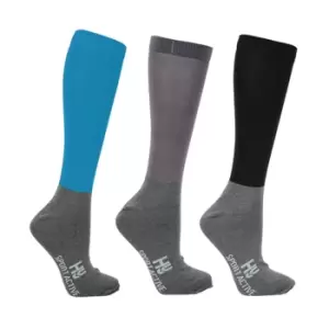 Hy Womens/Ladies Sport Active Two Tone Boot Socks (Pack of 3) (4 UK - 8 UK) (Sky Blue/Pencil Point Grey/Black)