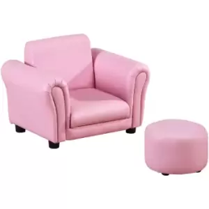 HOMCOM Kids Sofa Chair Set Armchair Seating Seat Bedroom Playroom Stool Pink - Pink
