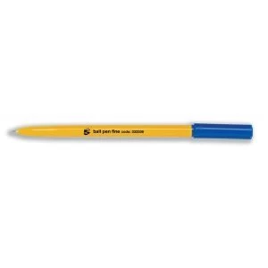 5 Star Office Ball Pen Yellow Barrel Fine 0.7mm Tip 0.3mm Line Blue Pack 50