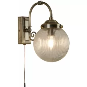 Belvue wall lamp, in antique brass and glass, 1 bulb