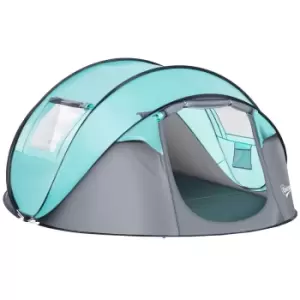 Outsunny 4 Person Pop Up Camping Tent w/ Weatherproof Cover, 2 Windows and 2 Doors - Blue