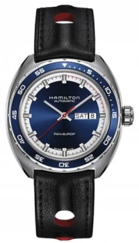 Hamilton Mens Pan Europ Black Leather Strap Blue Dial Watch