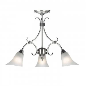 3 Light Multi Arm Ceiling Pendant Frosted Glass, Antique Silver, E14