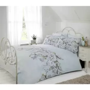 Eloise Oriental Blossom Duvet Cover and Pillowcase Set (Duck Egg, King)