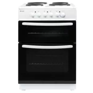 Haden HEST60W 60cm Freestanding Twin Cavity Electric Cooker with Solid Plate Hob - White