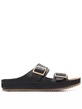 Clarks Brookleigh Sun Flat Sandals - Black Leather, Black, Size 8, Women
