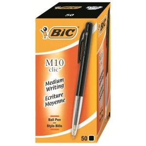 Bic M10 Clic Retractable Ballpoint Pen 1.0mm Tip 0.4mm Line Black Pack of 50