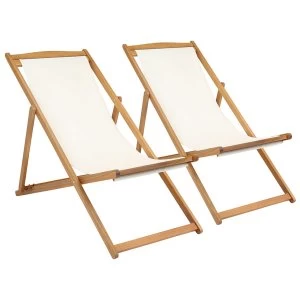 Charles Bentley Foldable Deck Chairs Pair - Cream