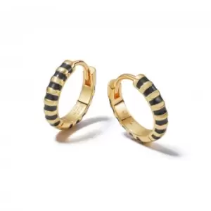 Black Fine Stripe Huggie Hoop 18ct Gold Plated Earrings EE15_GP