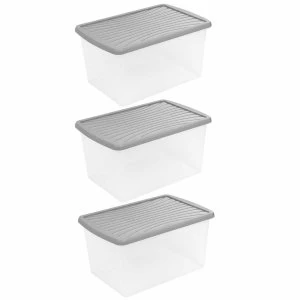 Wham Plastic Storage Box 37 Litres Pack of 3, Grey