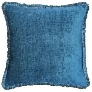 Astbury Chenille Fringed Cushion Teal, Teal / 50 x 50cm / Feather Filled