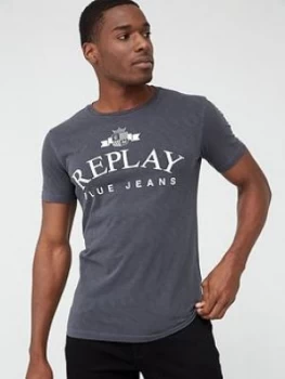 Replay Blue Jeans Logo Slub Short Sleeve T-Shirt - Black Size M Men