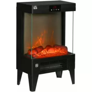 Homcom - Freestanding Electric Fireplace Heater w/ LED Screen & Remote, Black - Black