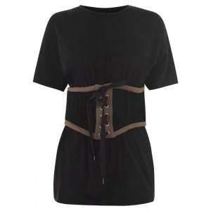 Kendall and Kylie Corset T Shirt - Black/Army Gree