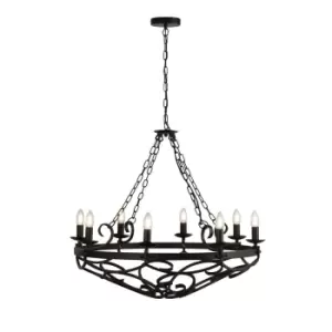 Cartwheel 8 Light Cylindrical Candle Chain Ceiling Pendant - Black