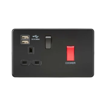 45A DP Switch & 13A Switched Socket with Dual USB Charger 2.4A - Matt Black - Knightsbridge