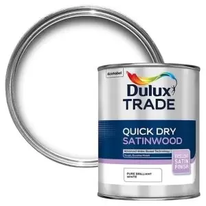 Dulux Trade Quickdry Pure Brilliant White Satinwood Metal & Wood Paint, 1L