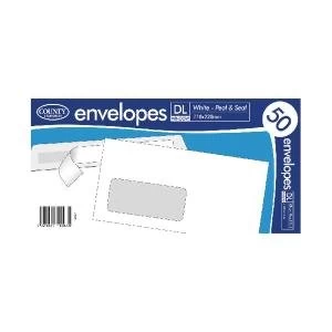 County Stationery DL White Window Peel and Seal Envelopes Pack of 1000