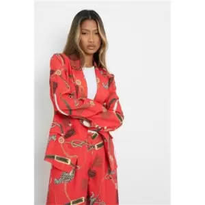 I Saw It First Red Chain Print Double Button Blazer - Red