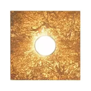 SQUARE white ceiling light, 1 bulb, vintage gold shade