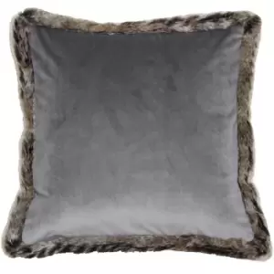 Riva Home Kiruna Faux Fur Edged Velvet Style Square Cushion Cover (45 x 45cm) (Grey)