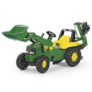 John Deere Kids Tractor with Front Loader and Rear Excavator