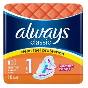 Always Classic Normal Pads With Wings 10 Pads