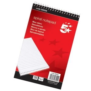 5 Star Spiral Notepad Headbound Ruled 300 Pages 200x125mm Pack 10